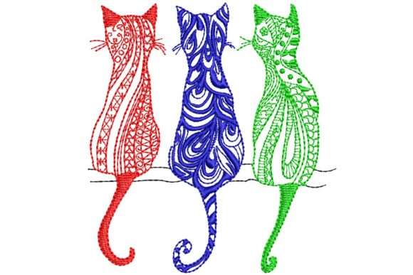 Charming 3 Color Cats Embroidery Design