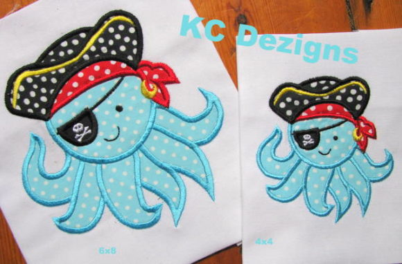 Cute Pirate Octopus Embroidery Design